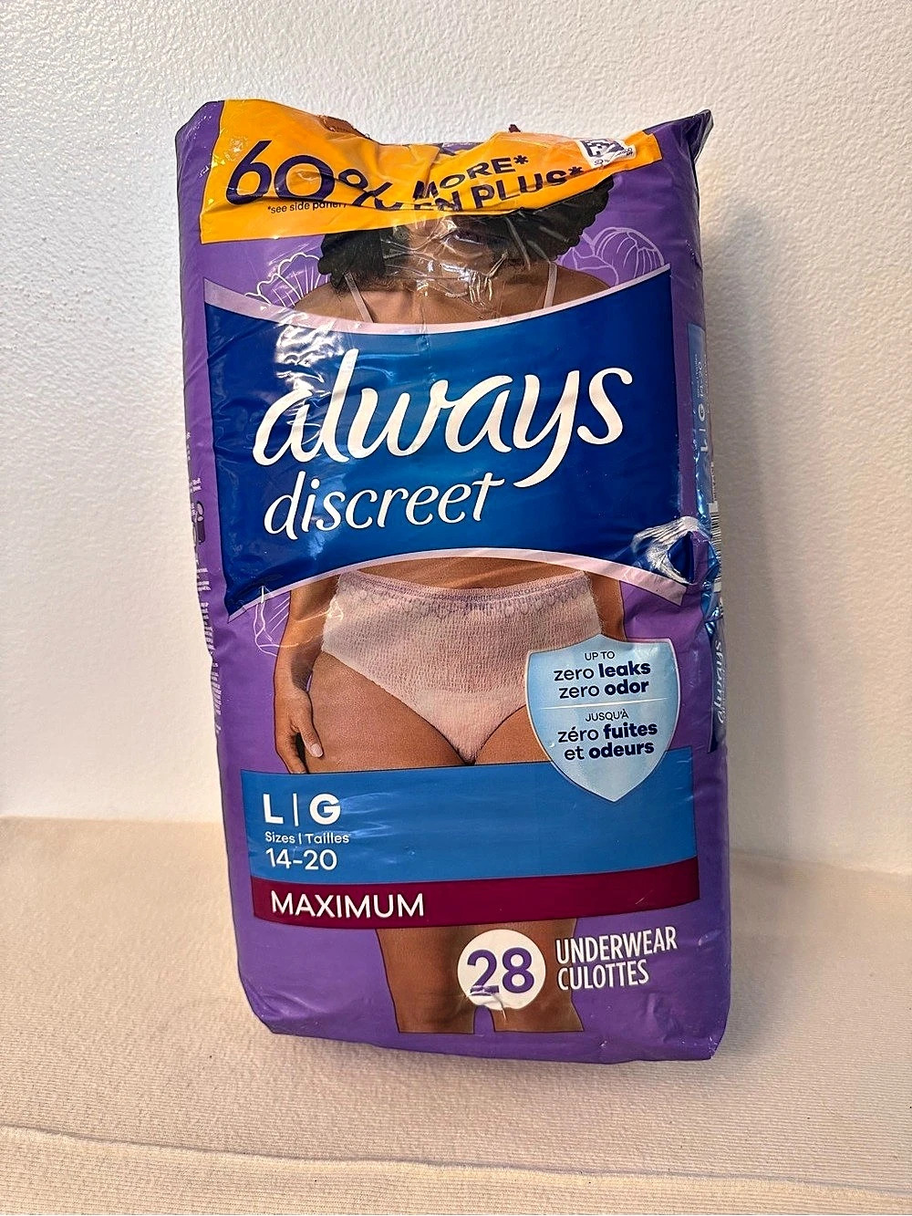 Always Discreet Maximum Incontinence Underwear Women Large 14-20 Open Package